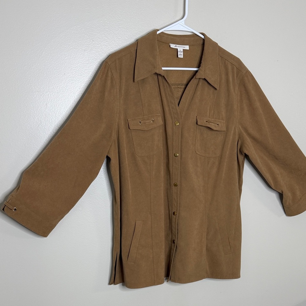 JM Collection Tan Faux Suede Utility Shacket Size XL - Picture 4 of 15